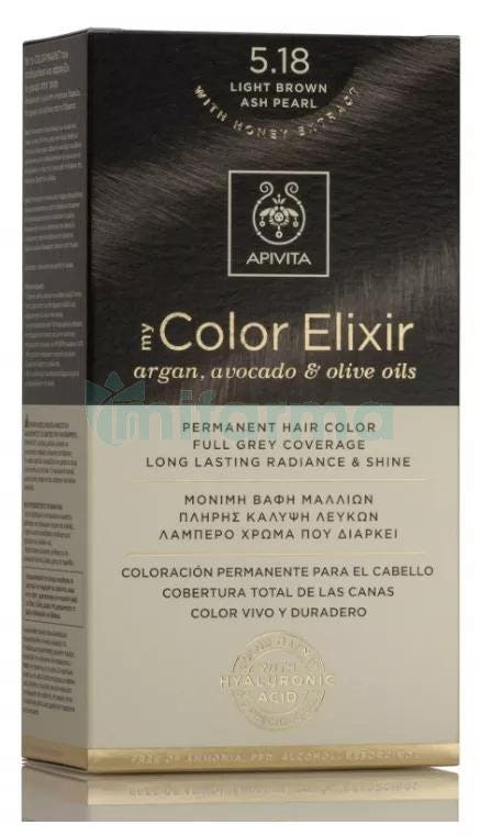 Tinte My Color Elixir Apivita N5.18 Castano Claro Ceniza Perlado